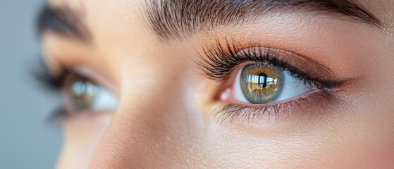Naklejka premium A woman's eye with a building's reflection in its pupil
