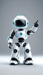 Positive cute robot pointing space AI generated