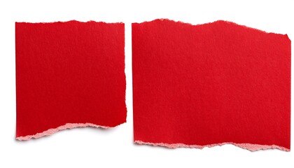 pieces of red cardboard paper tear set isolated on white background