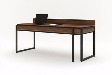 Fototapeta premium Modern Wooden Desk with Black Metal Legs - Minimalist Home Office Design
