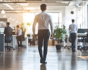 Fototapeta premium Charismatic Business Leader Walks Through Energized Office Inspiring Employees
