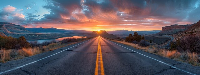 A Winding Road Through a Mountainous Landscape at Sunset