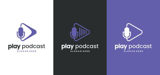 music podcast logo design . collection of vector music podcast chat logos.