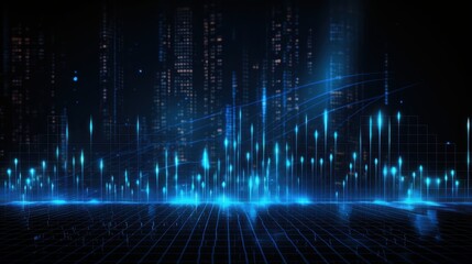 Fototapeta premium Futuristic Cityscape with Glowing Blue Lines and Grid Pattern