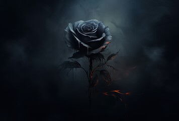 A Black Rose with Dripping Ink and Orange Stems