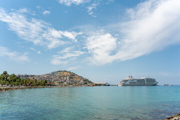 Naklejka premium The coastline of Kusadasi in Aydin province on a sunny day