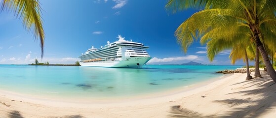 Fototapeta premium Cruise Ship Docked in a Tropical Paradise
