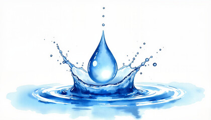 Water droplet falling into water with a splash effect and clean background