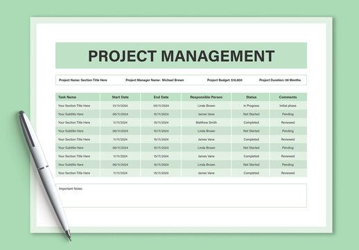 Project Management Planner Template