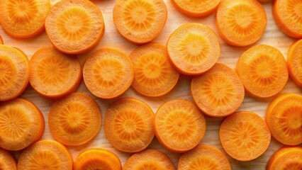 Vibrant orange carrot slices arranged artfully on a soft, creamy background, creating a warm and inviting texture, perfect for adding depth to food and health designs.