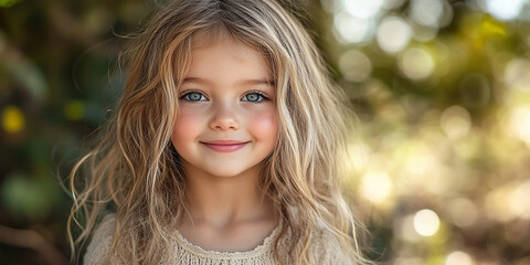 Fototapeta premium Portrait of a beautiful little girl looking at the camera