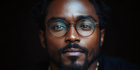 Fototapeta premium Portrait of an attractive dark-skinned man wearing glasses