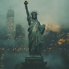 Fototapeta premium Portrait of statue of liberty, very high detail, noir cinematic lighting