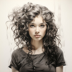 Youthful Woman with Flowing Waves in Soft Light Portrait