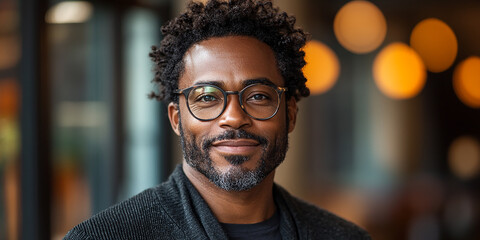 Portrait of an attractive dark-skinned man wearing glasses