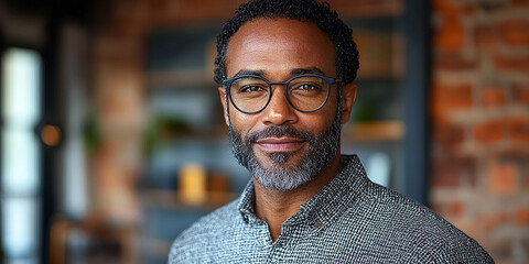 Portrait of an attractive dark-skinned man wearing glasses