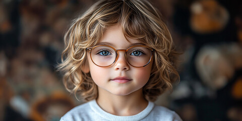 Portrait of a cute little boy with glasses