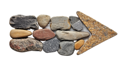 Arrow made of stones on white isolate background Transparent background