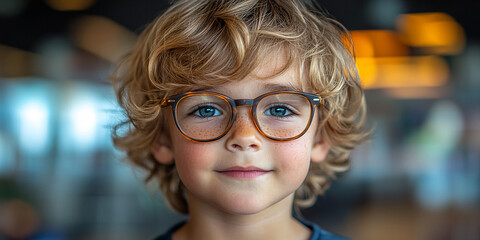 Portrait of a cute little boy with glasses