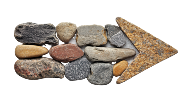 Arrow made of stones on white isolate background Transparent background