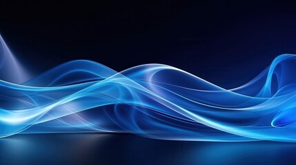 Abstract Blue Waves with Glowing Lines on a Dark Background