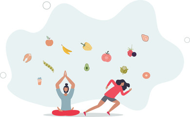 Sports nutrition and healthy product eating for fitness.Active lifestyle and slimming nourishment for energy.flat design with people.