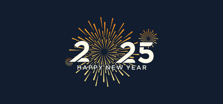 Happy New Year 2025 text design. with a festive end of year celebration concept, 2025 new year logo.