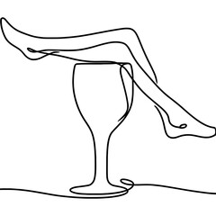 Obraz premium Wine Glass with Legs Line Art