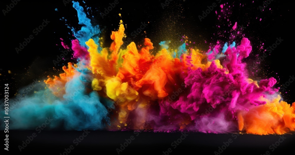 Poster vibrant color explosion in a dark background
