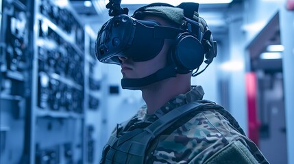 Soldier testing VR technology. 