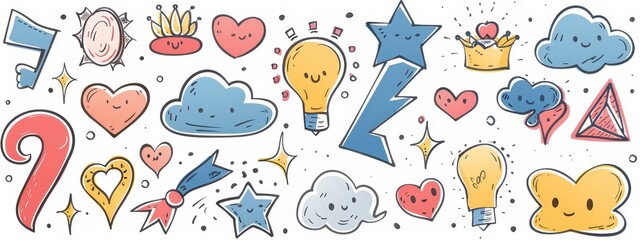 Colorful Cartoon Icons with Smiling Faces and Stars