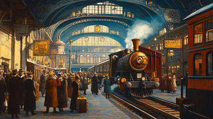 A train station filled with travelers eagerly waiting for their rides.A train station filled with travelers eagerly waiting for their rides.