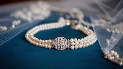 Beautiful bride necklace. The brides necklace and veil on her wedding day