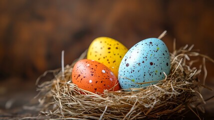 Obraz premium Colorful Easter Eggs with Flowers for Spring Celebration