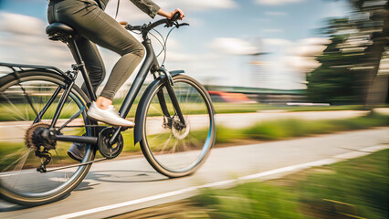 Fototapeta premium Close-up of cyclist, Mini Mobility, racing along dedicated bike lane