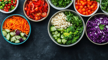 Vibrant and fresh vegetables in bowls a colorful display of healthy ingredients for salads and dishes