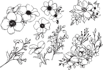 Flowers, plants set silhouette isolated vector