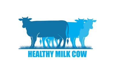GREAT HEALTHY MILK COW STANDING LOGO, silhouette of happy dairy cow at farm vector illustrations