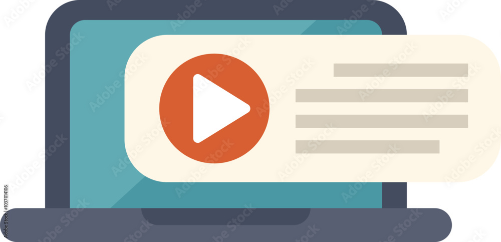 Wall mural simple flat illustration of a laptop showing video player with play button and text content, concept