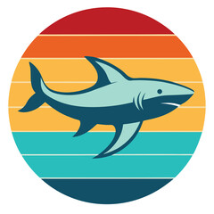 Cute Shark at Sunset Vector Illustration for Summer and Beach Themes