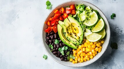 Fresh Colorful Salad Bowl with Avocado and Vegetables