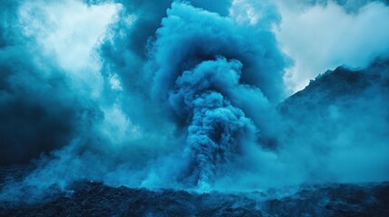Volcanic Eruption with Blue Smoke