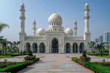 Beautiful mosque as a place of worship for Muslims created with Generative AI