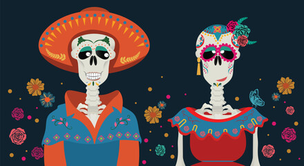 Halloween party poster, Hand drawn Day Of The Dead Illustration, Hand drawn Dia de los Muertos illustration