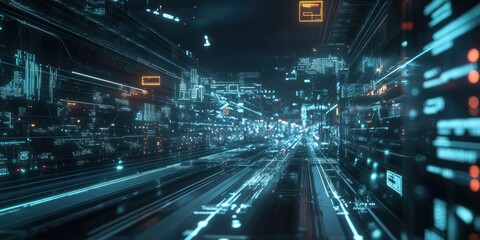 Fototapeta premium Virtual control interface managing a complex transport system network