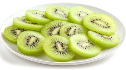 Fresh Kiwi Slices on White Plate