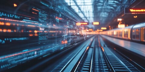 Fototapeta premium Virtual interface controlling transport systems and railway networks
