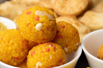 Indian Sweet Motichoor laddoo Also Know as Bundi Laddu or Motichur Laddoo Are Made of Very Small Gram Flour Balls or Boondis Which Are Deep Fried