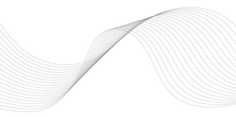 Abstract wavy grey technology lines on transparent background.  Abstract gray curved line for banner design and frequency sound wave line.