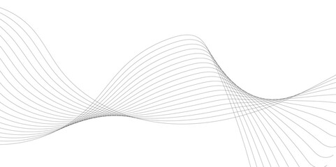 Abstract wavy grey technology lines on transparent background.  Abstract gray curved line for banner design and frequency sound wave line.